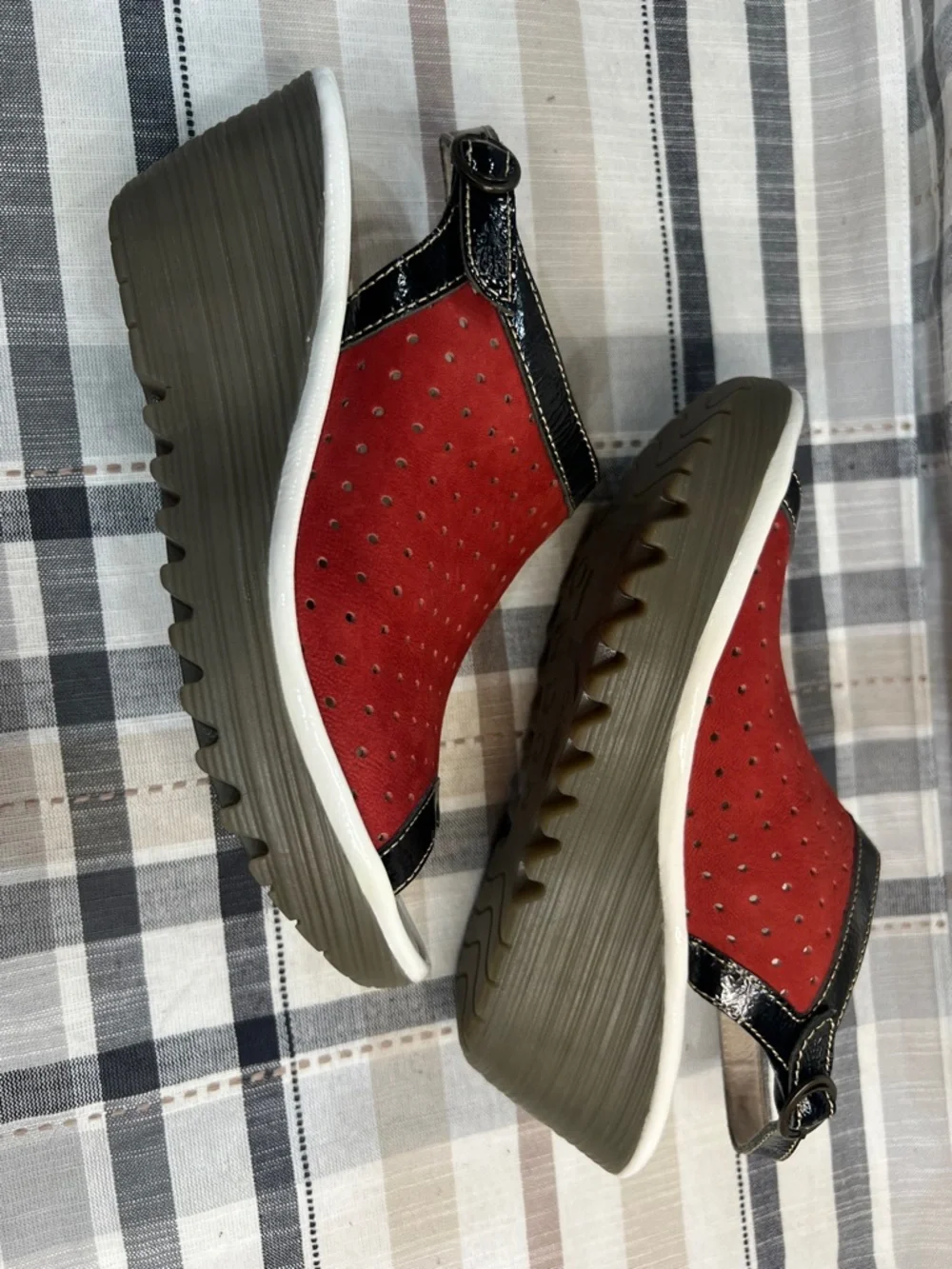Fly London Red Perforated Slingback Clogs with Black Trim